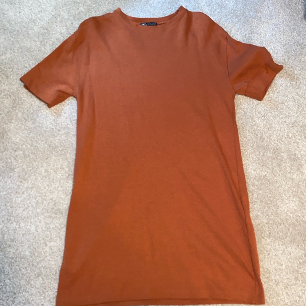 Zara Terracotta Short Sleeve Cotton Midi Dress